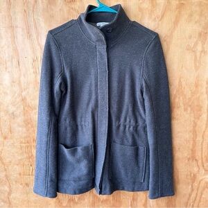 James Perse Gray 100% Cotton Knit Hidden Waist Drawstring Button front Jacket